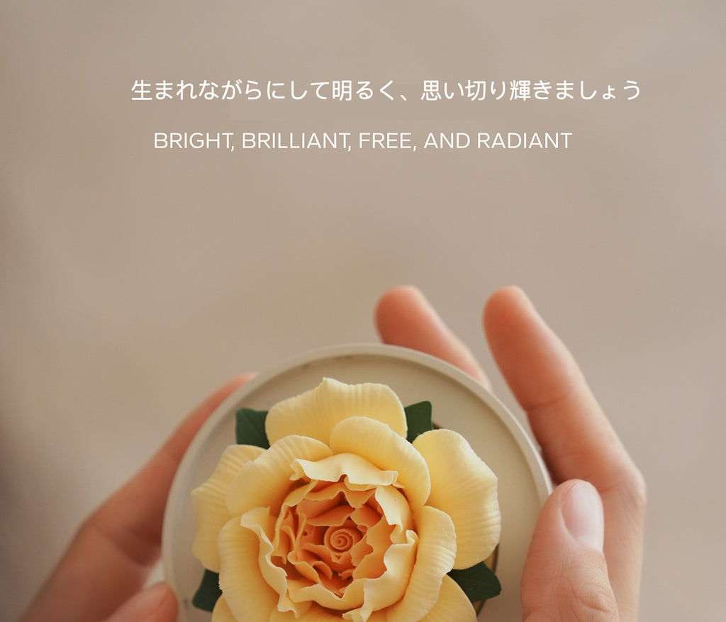 黄バラ 陶磁器の花香炉